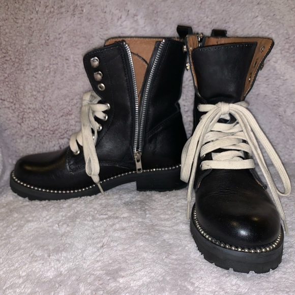 AQUA by Bloomingdales Leather Combat Boots 7.5 - Picture 2 of 7